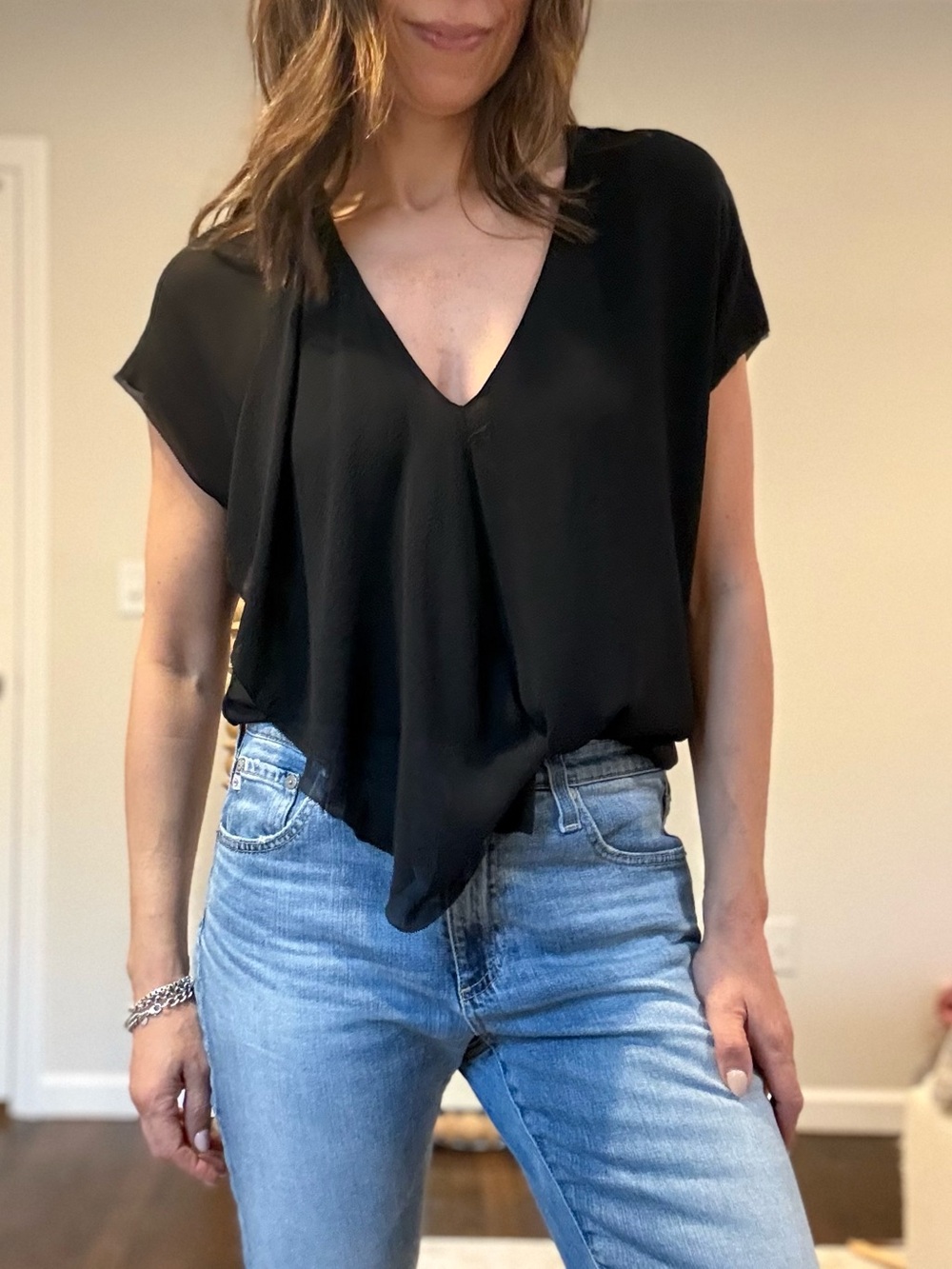 T Babaton Aritzia Black Sheer Silk Top